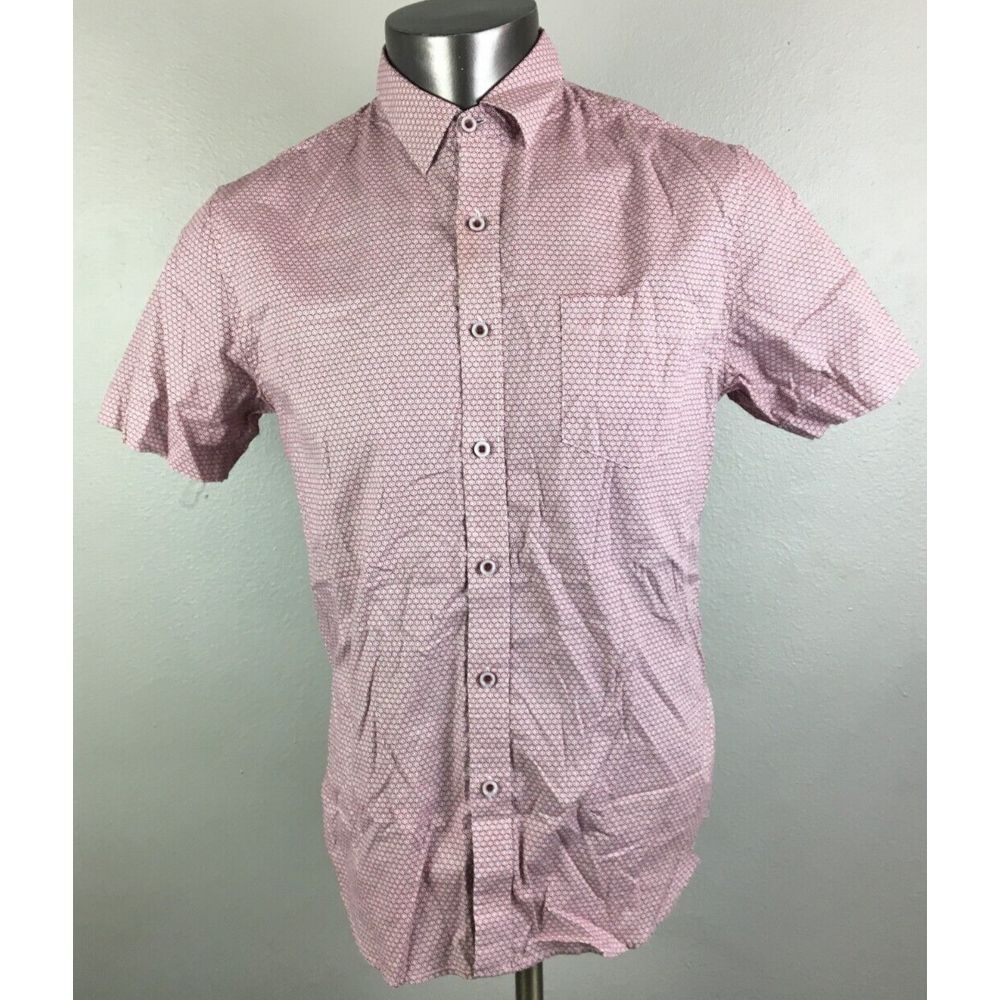 Mens Marti Kat Button Front Short Sleeve Shirt Red White Geometric Size M Cotton